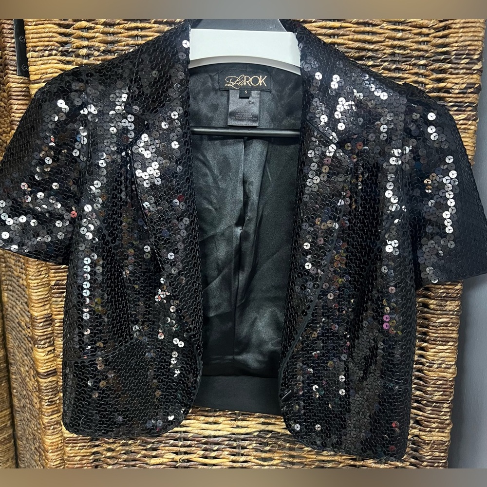 LaRok Black Sequin Short Sleeve Blazer